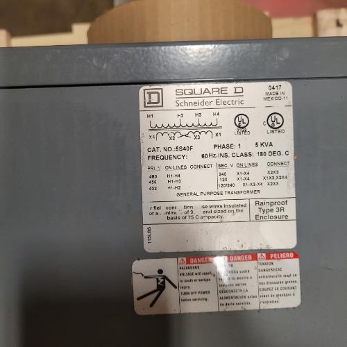 Lot of Two (2) General Purpose Transformers 480V to 120/240, 5KVA Dry Type - Image 4